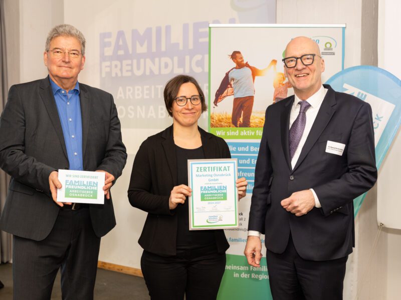 Marketing Osnabrück GmbH als „Famili­en­freund­licher Arbeit­geber“ Osnabrück ausge­zeichnet